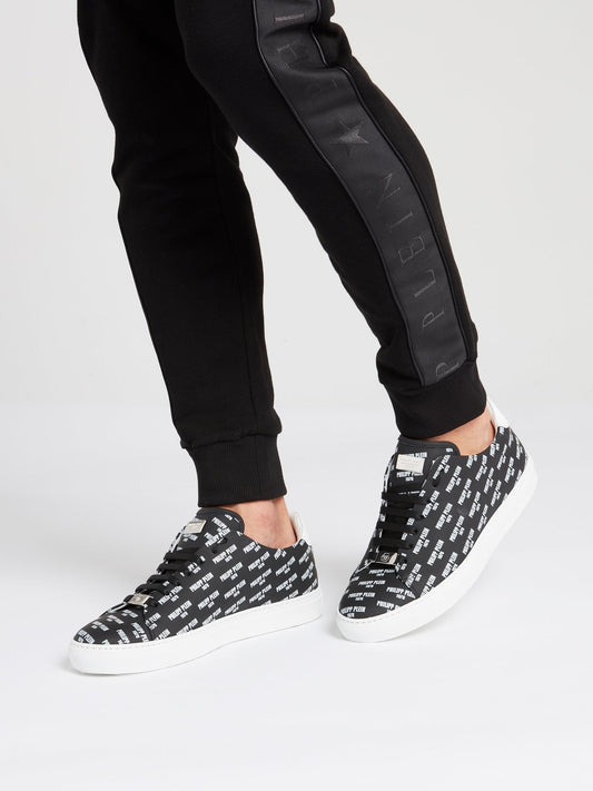 Yaeger Black Monogram Print Low Top Sneakers