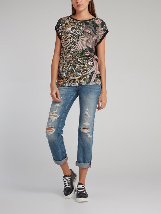 Jungle Print Cap Sleeve Top