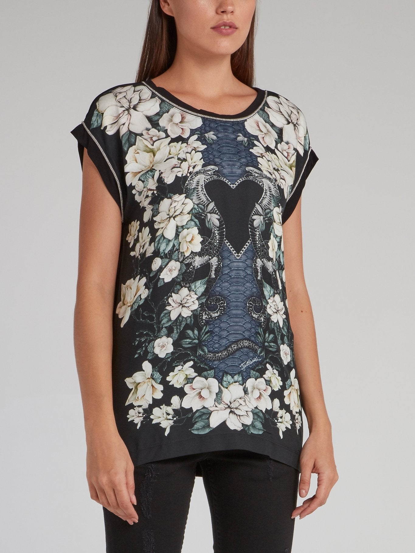 Black Snake Floral Print Top