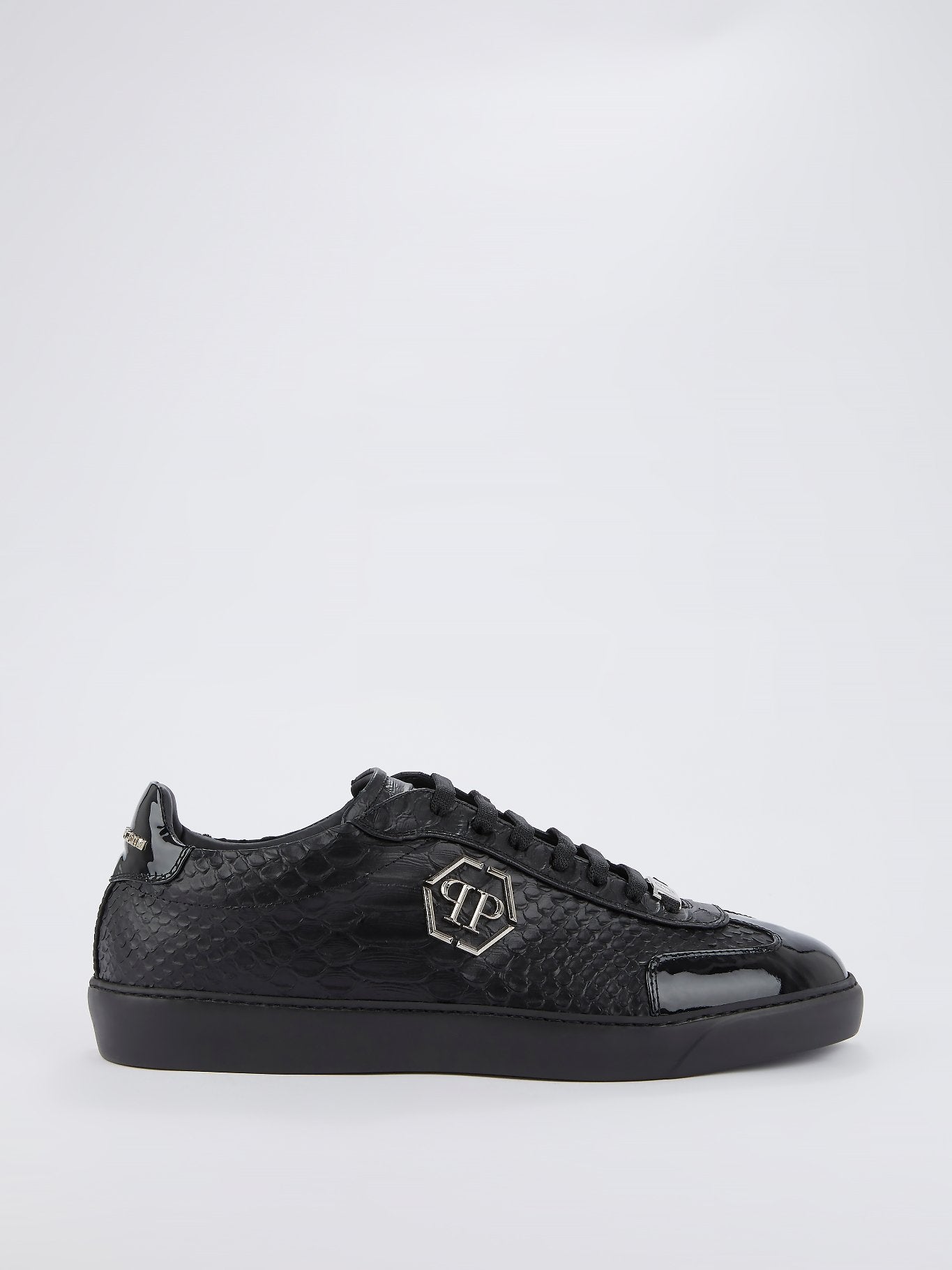 Black Crocodile Effect Leather Sneakers