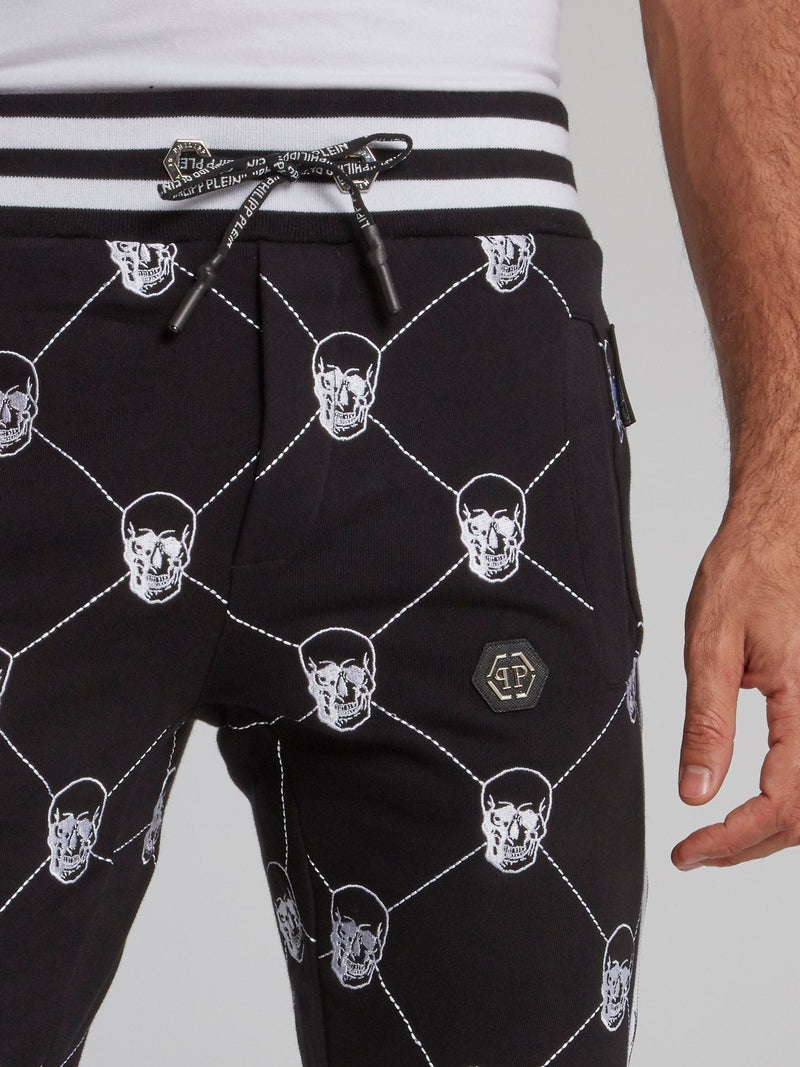 Black Skull-Monogram Sweat Pants