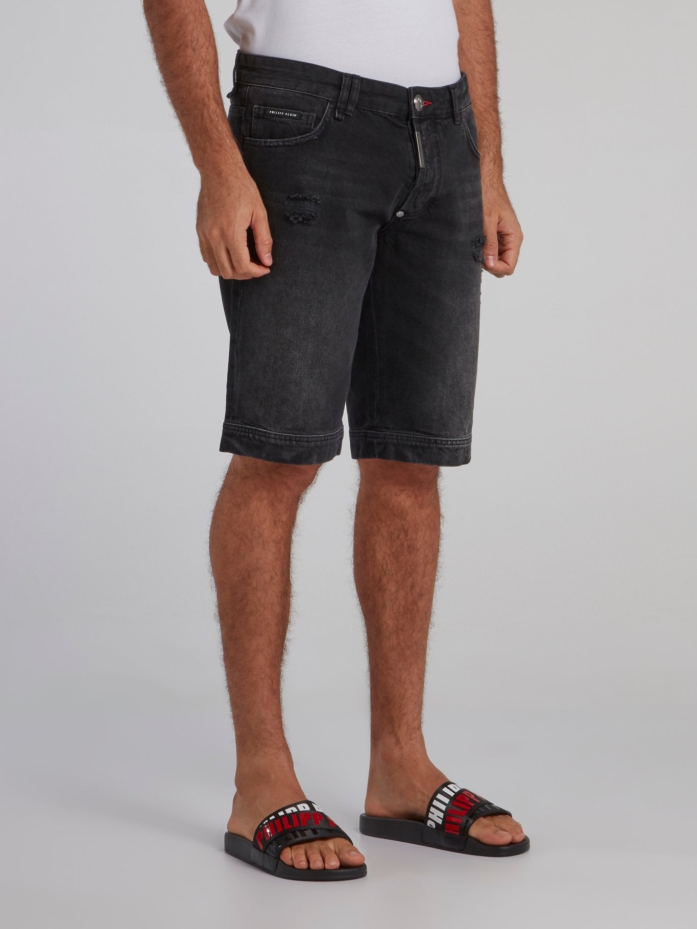 Black Faded Denim Bermudas