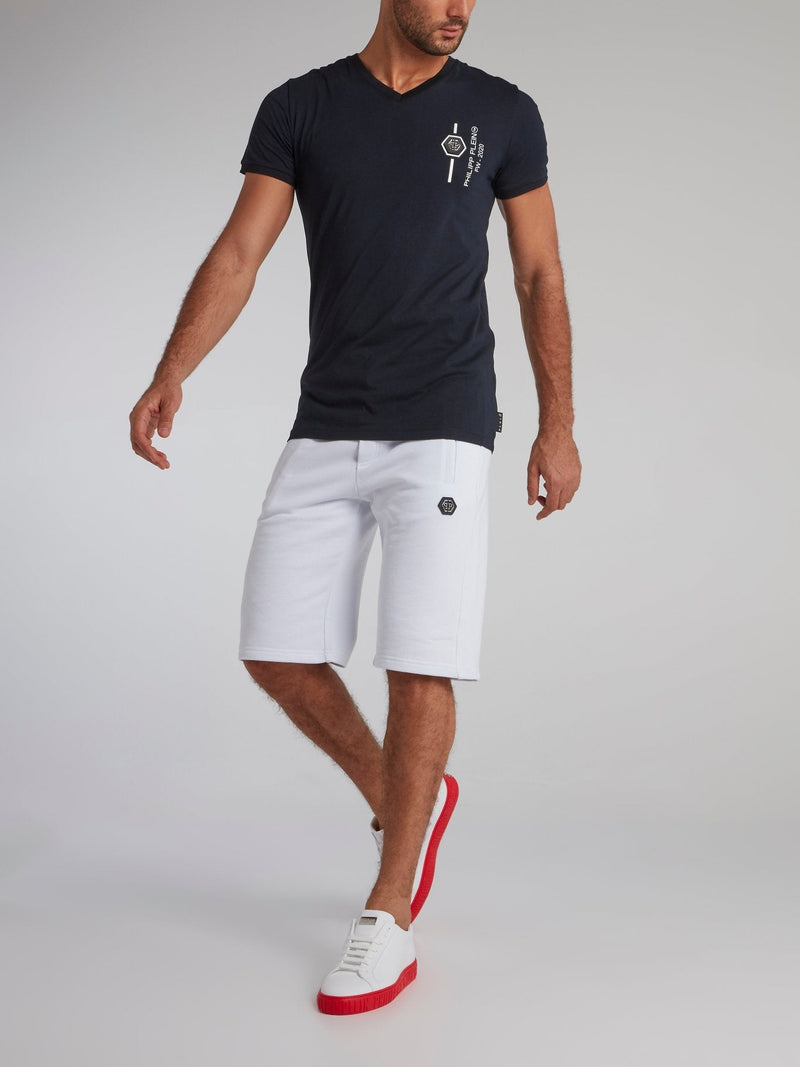 White Appliquéd Knee Length Shorts