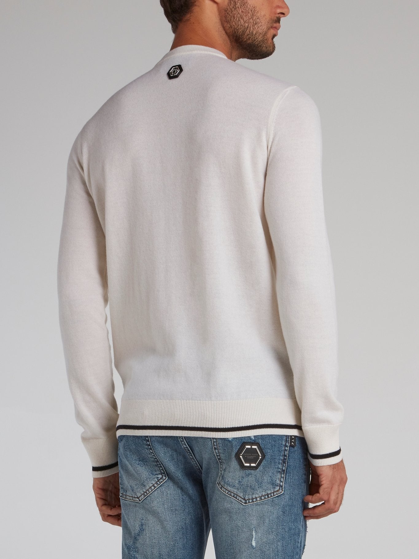 PP1978 White Round Neck Pullover