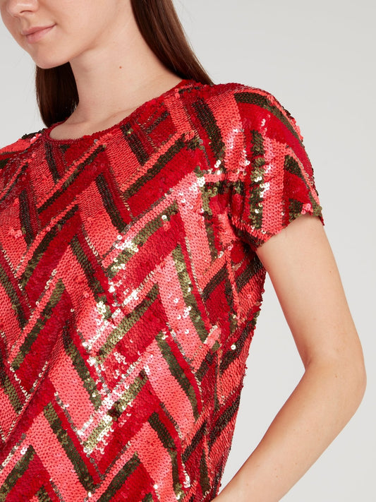 Red Sequin Chevron Top