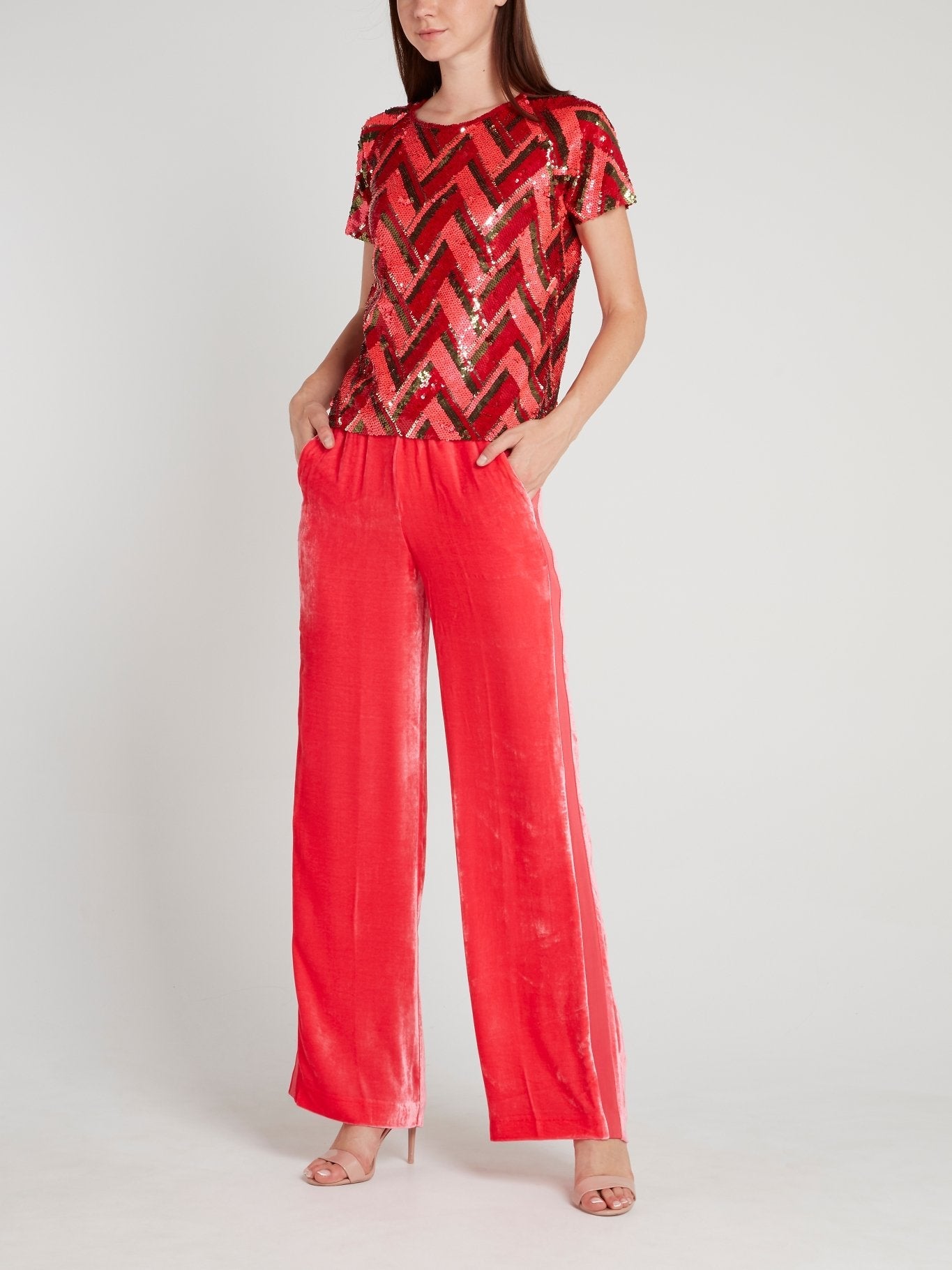 Red Sequin Chevron Top