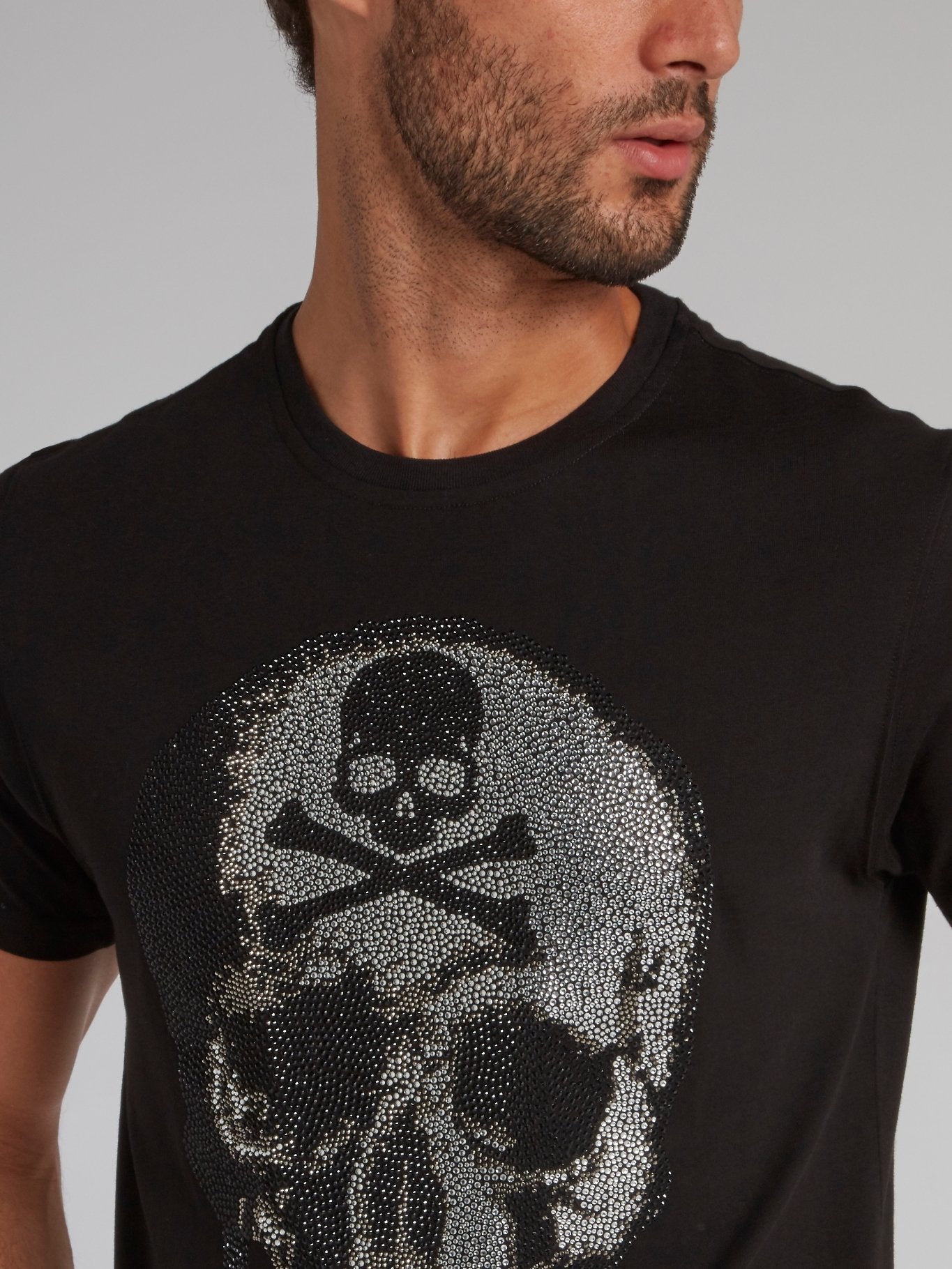 Black Multi-Stud Platinum Skull T-Shirt