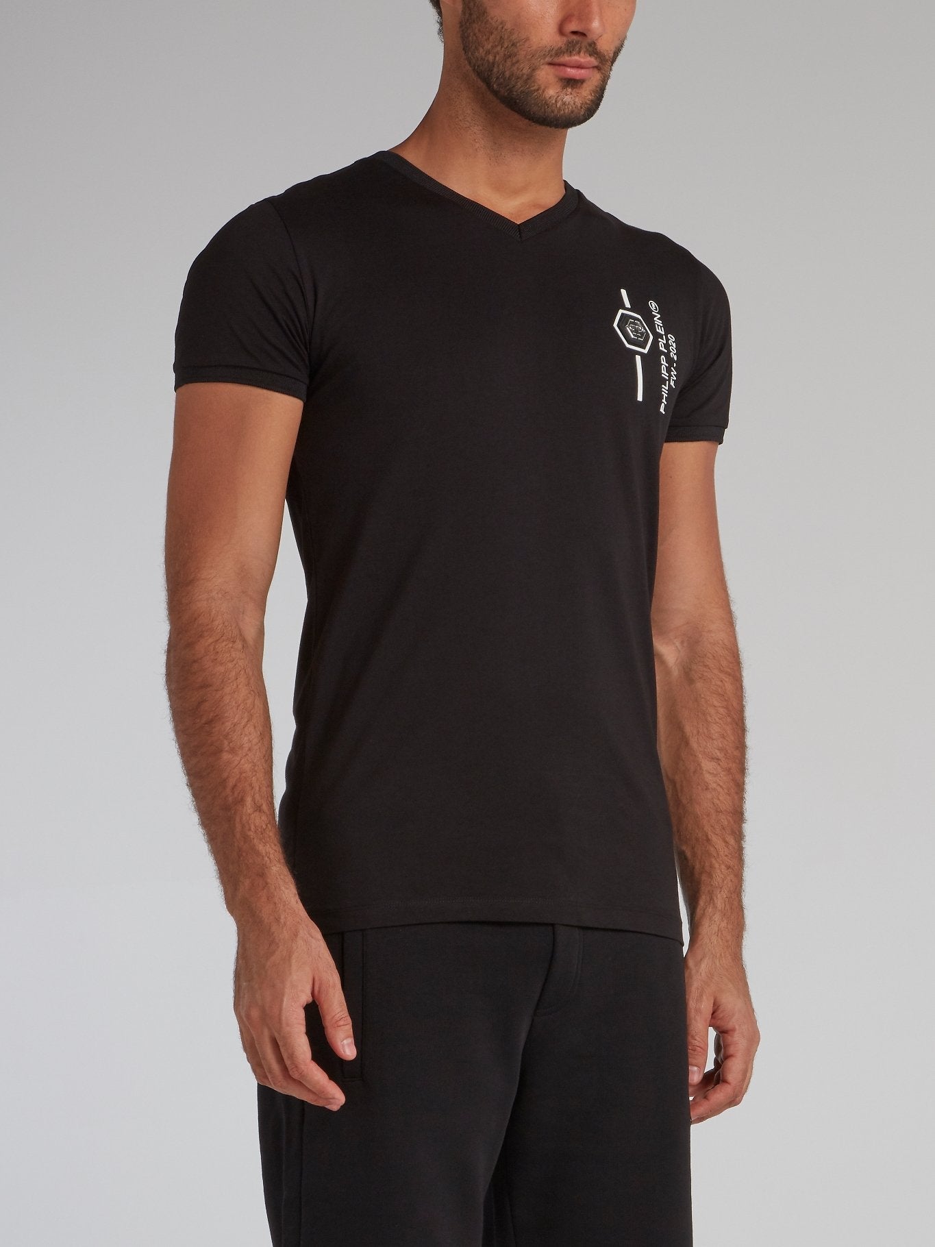 Black Rear Skull V-Neck T-Shirt