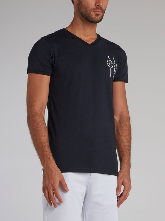 Navy Rear Skull V-Neck T-Shirt