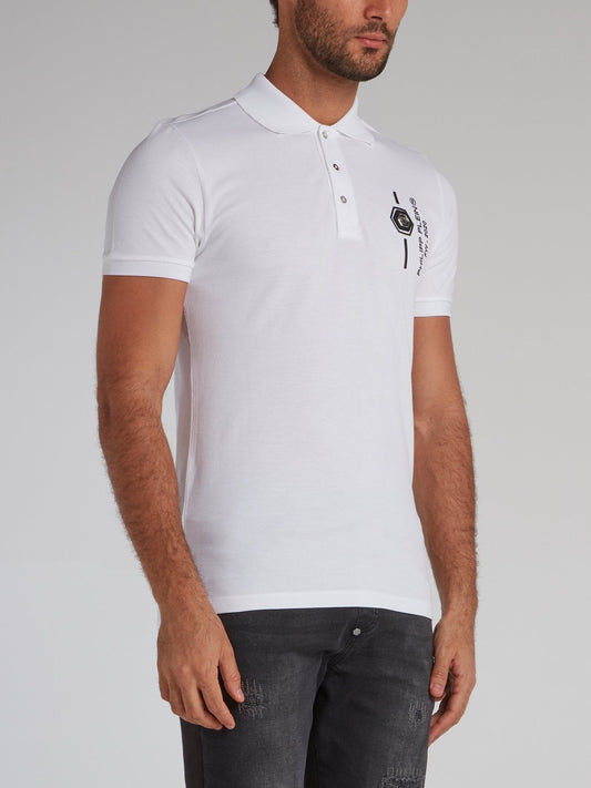 White Rear Studded Skull Polo Shirt