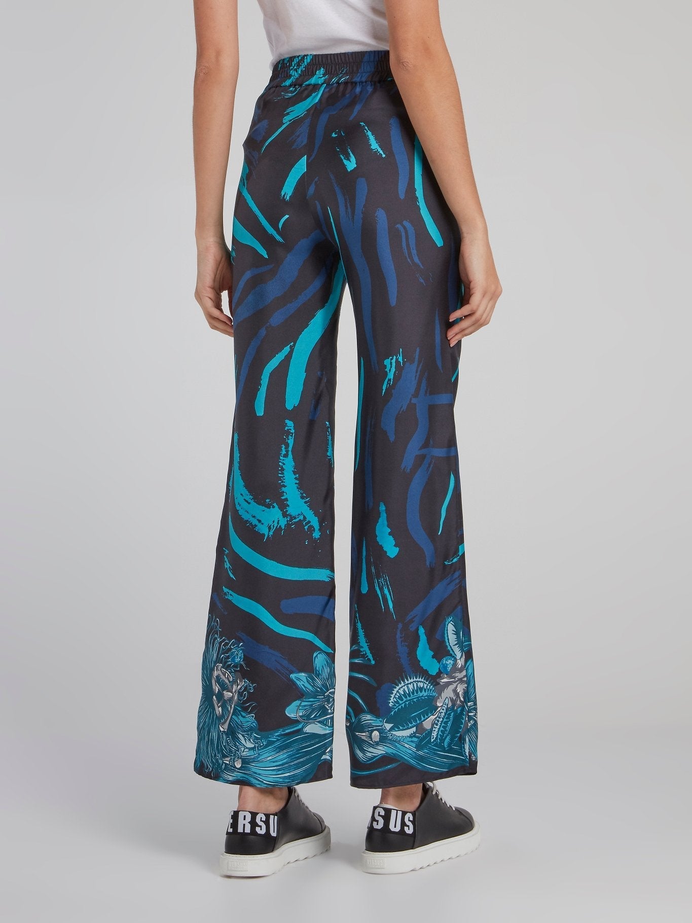 Navy Printed Wide Leg Pants