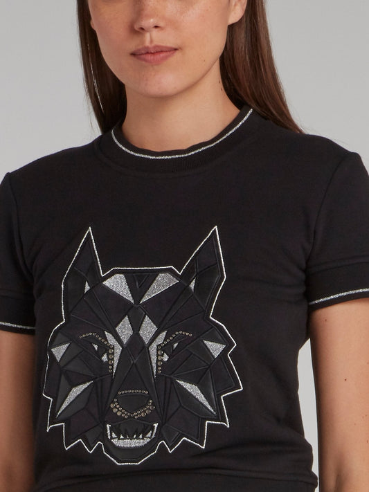 Black Wolf Glitter Trim Top