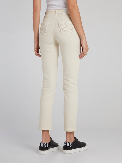 Snake Effect Embellished Capri Jeans