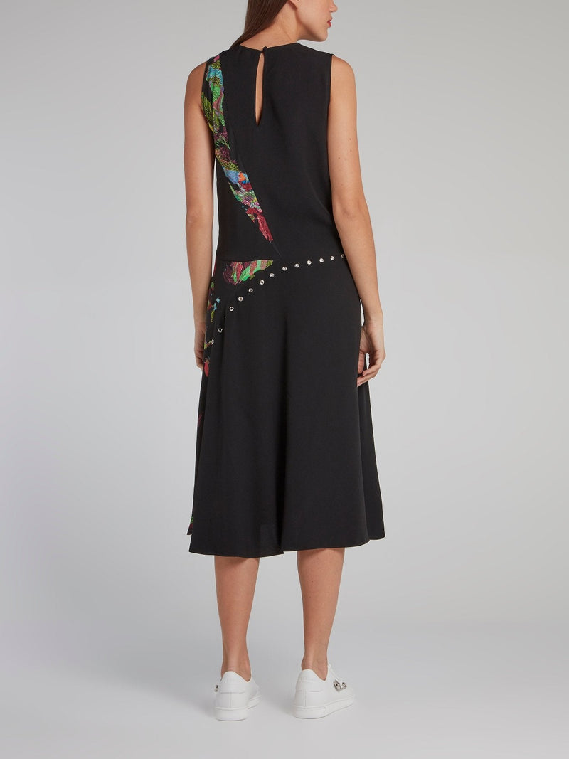 Black Side Gathered Midi Dress