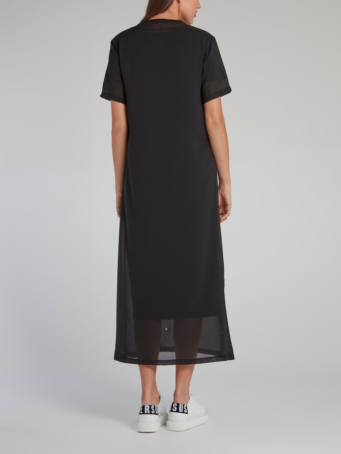 Black Ring Embellished Overlay Jersey Dress