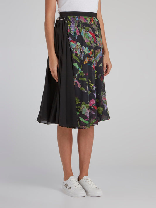 Abstract Print Pleated Midi Skirt