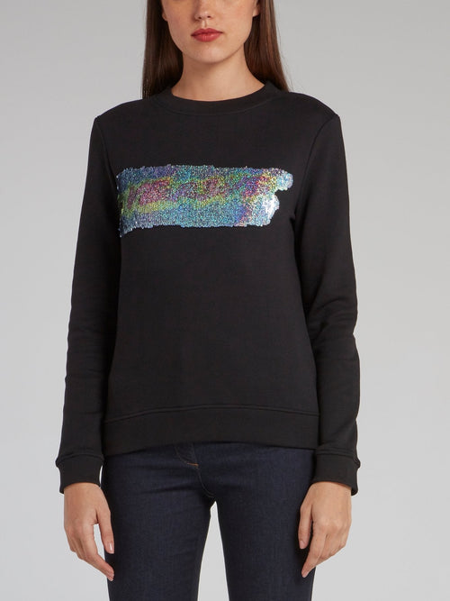 Black Sequin Logo Sweatshirt