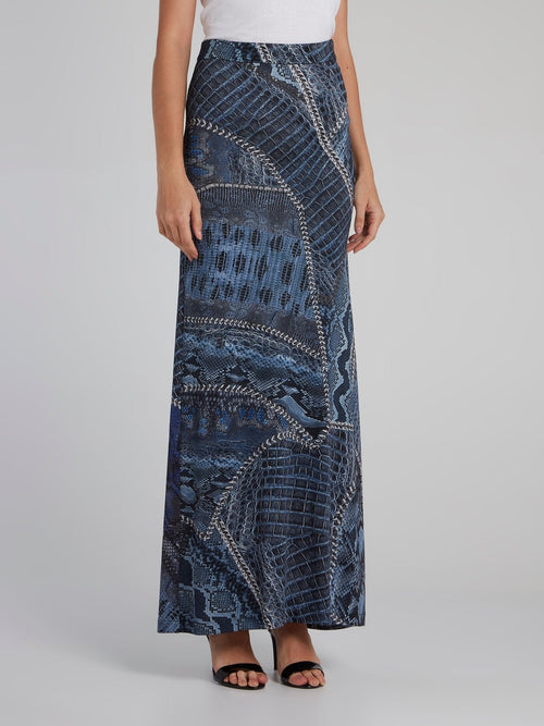 Snake Print Column Maxi Skirt