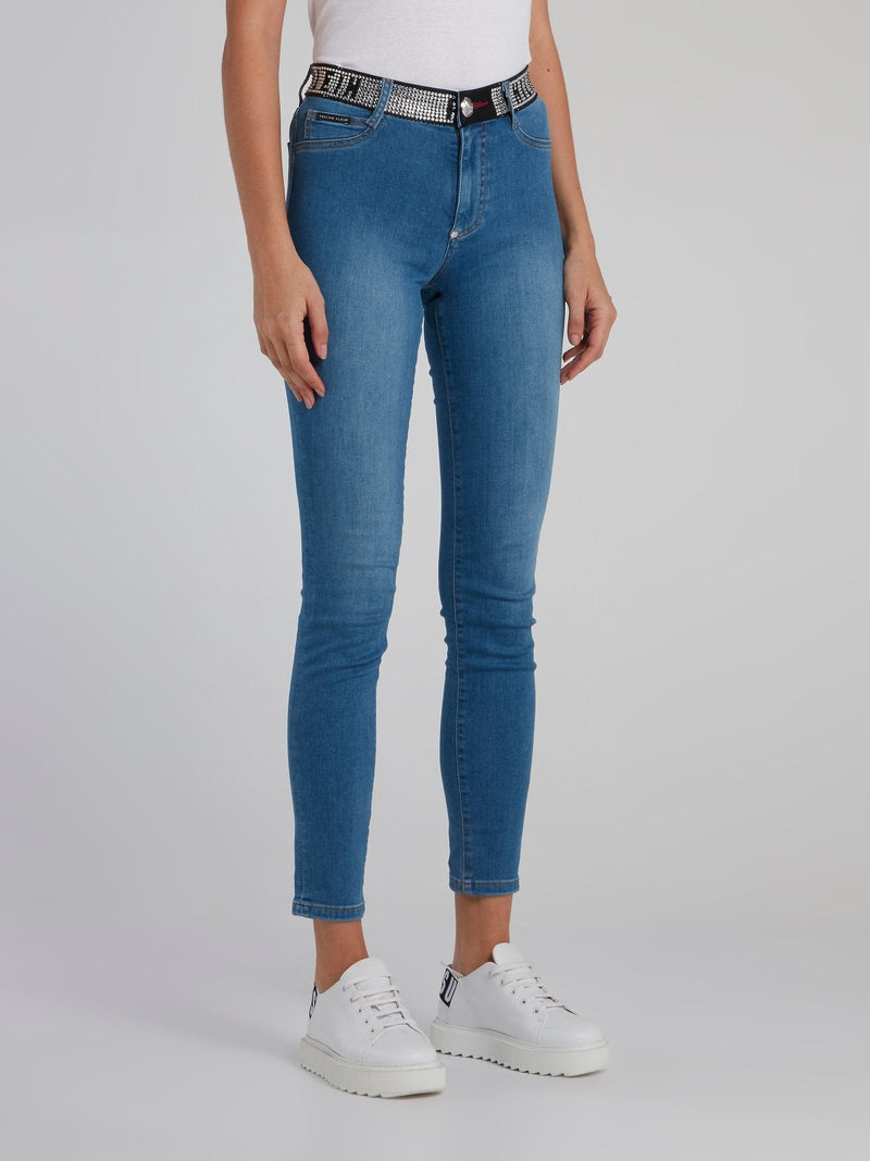 Crystal Plein Blue Capri Jeans