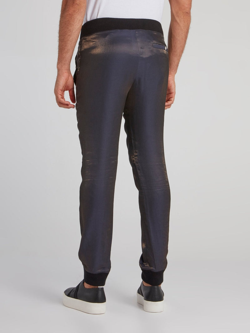 Navy Glossy Cuffed Pants