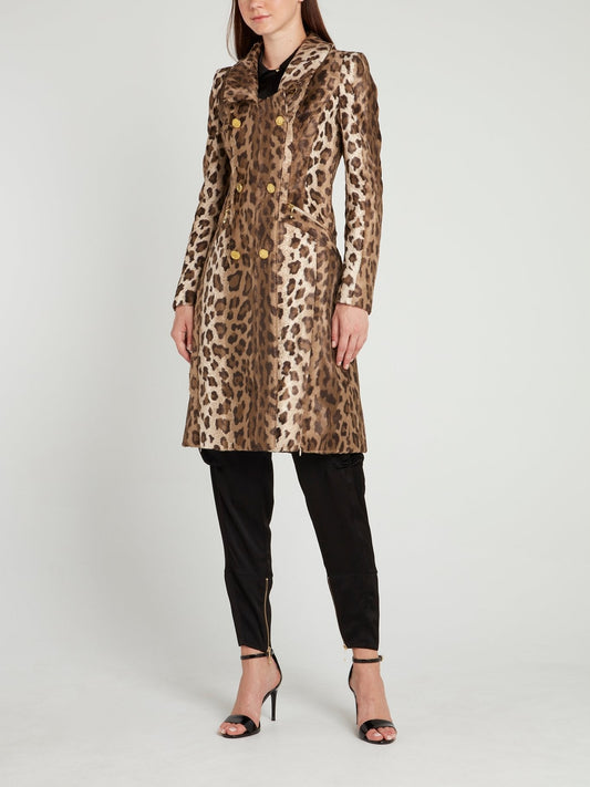 Leopard Print Double Breasted Coat