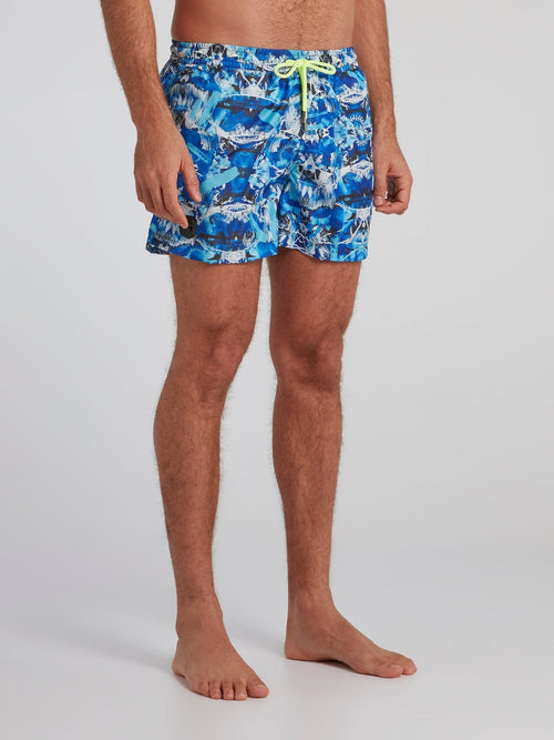 Nale Blue Paint Print Swim Shorts