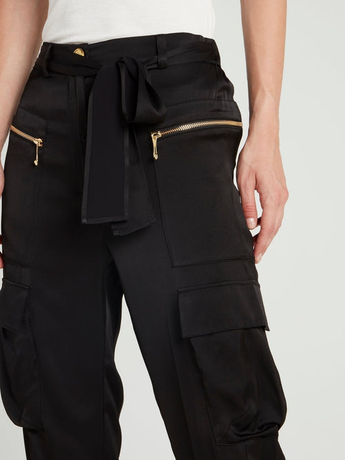 Black Tie Front Cargo Pants