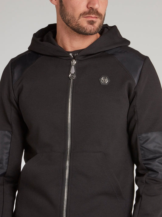 Black Paneled Hooded Sweatshirt