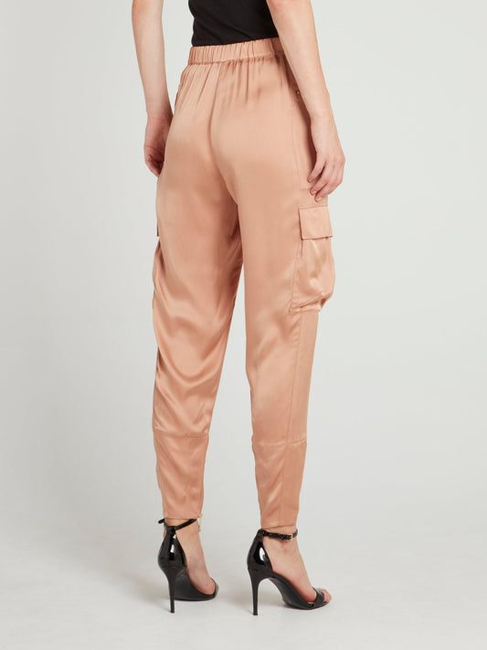 Peach Tie Front Cargo Pants