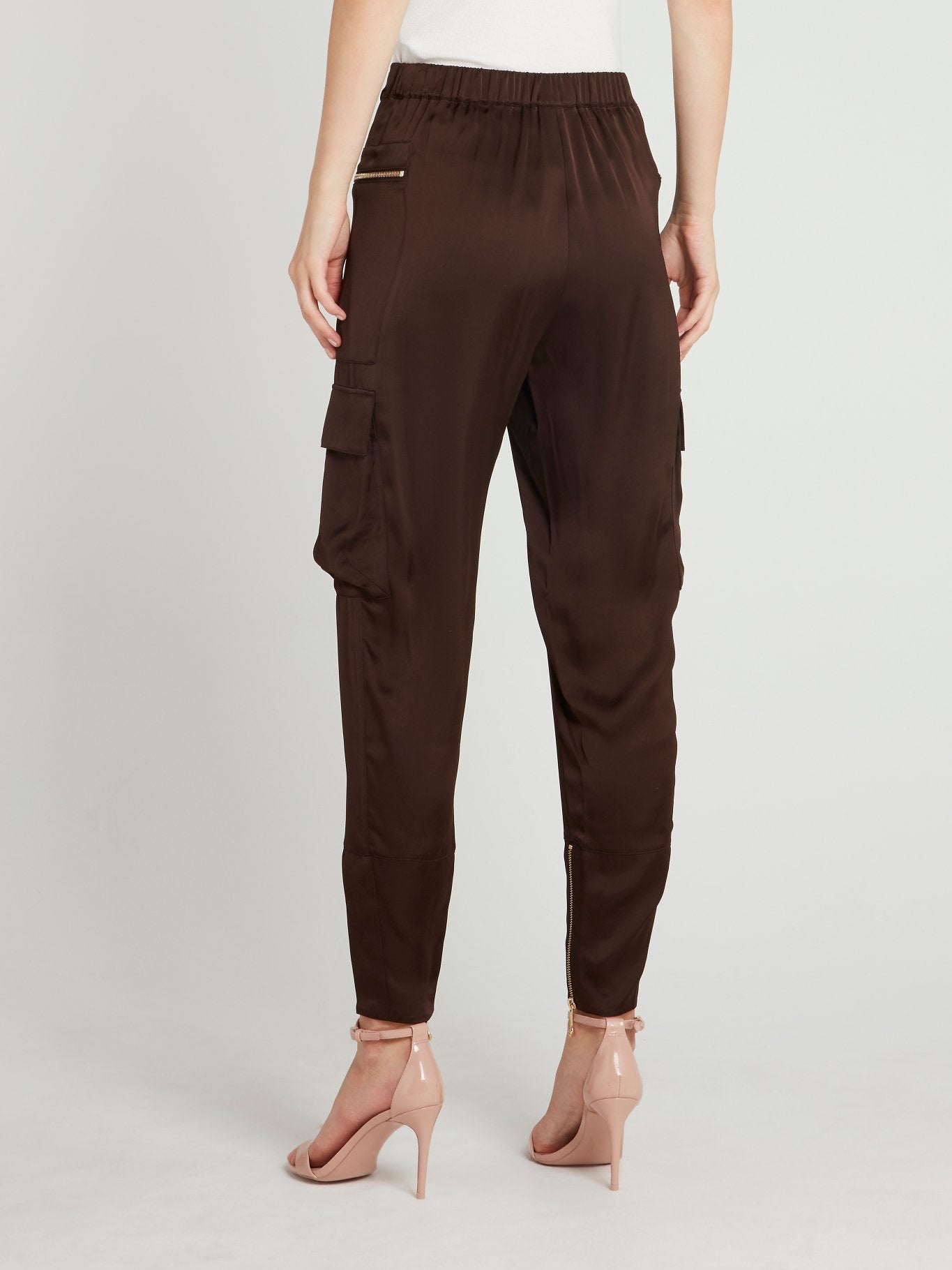 Brown Tie Front Cargo Pants