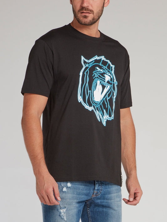 Black Lion Head Print T-Shirt