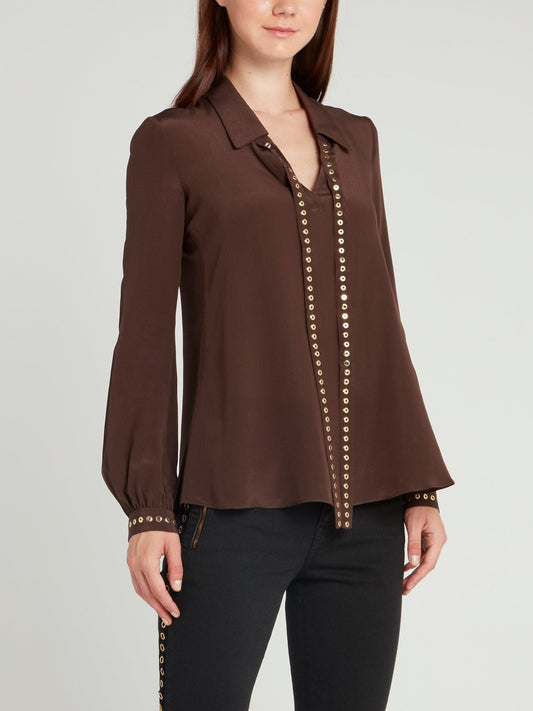 Brown Bishop Sleeve Silk Top