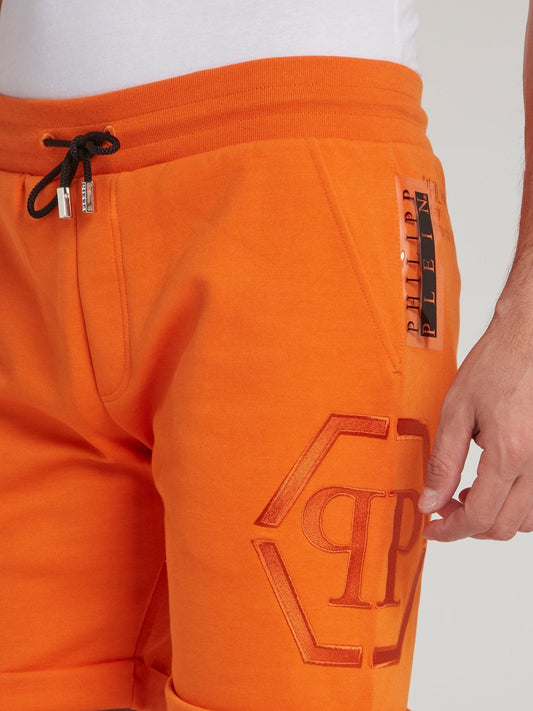 Orange Folded Hem Jogging Shorts