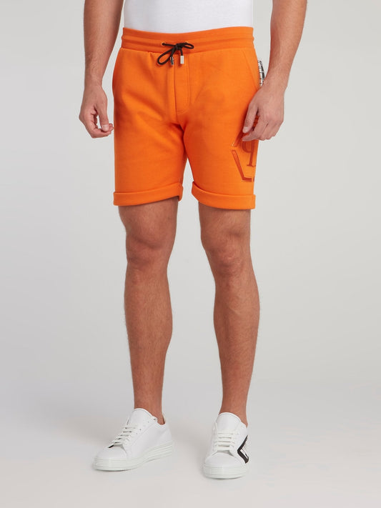 Orange Folded Hem Jogging Shorts