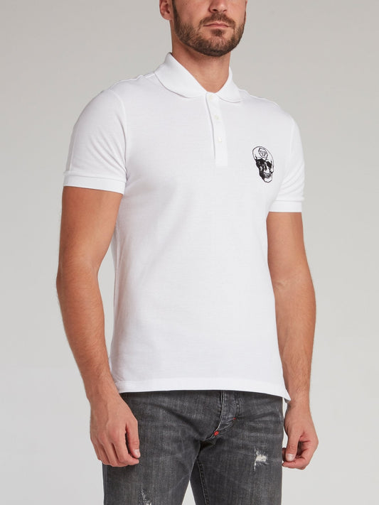 White Skull Embroidered Polo Shirt