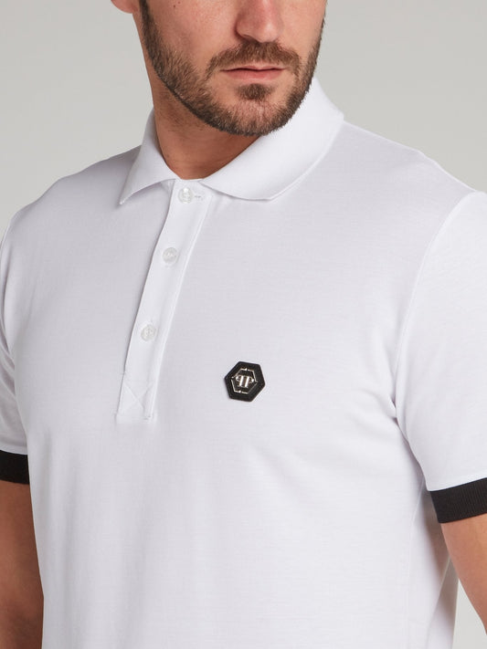 White Studded Thunder Skull Polo Shirt