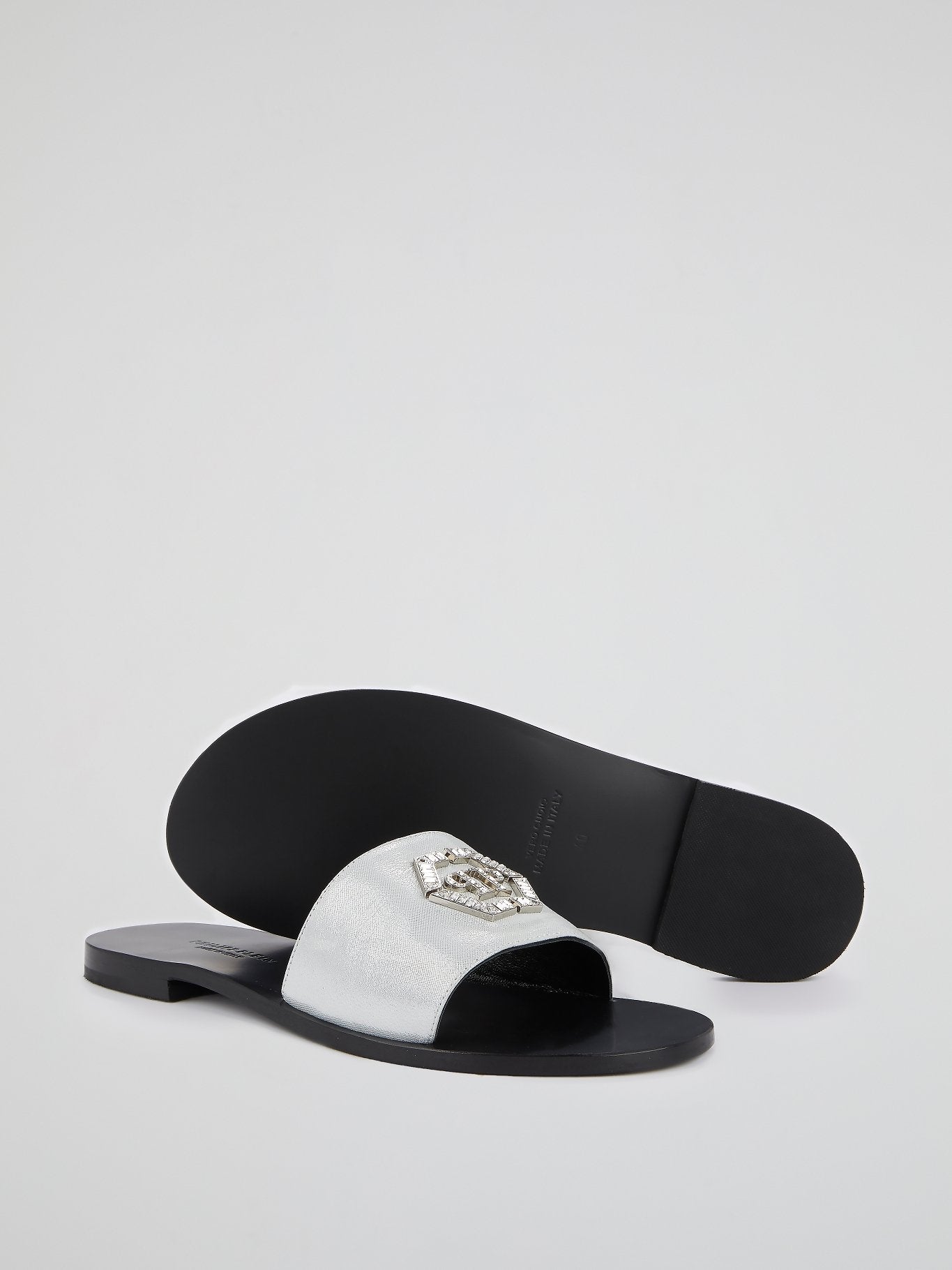 Silver Monogram Flat Sandals