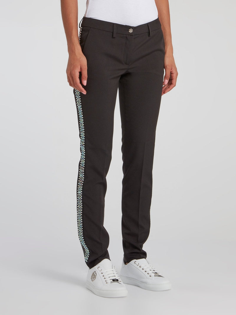 Black Side Studded Slim Fit Trousers