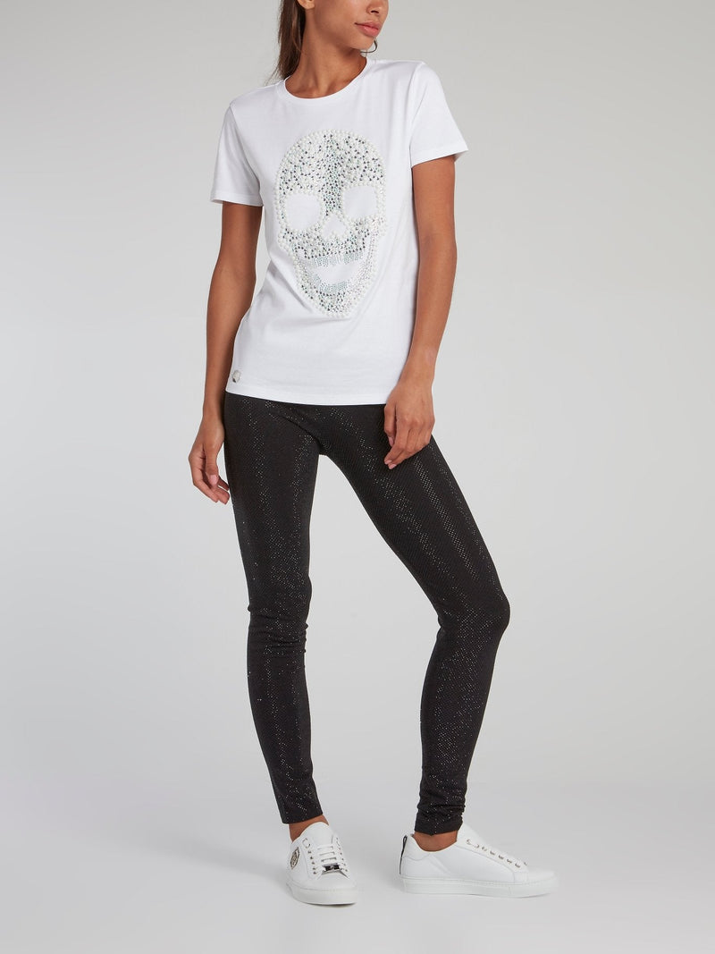 White Multi-Stud Skull T-Shirt