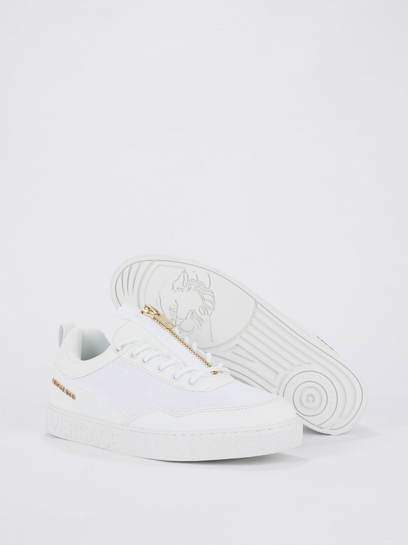 White Zip Up Mesh Sneakers