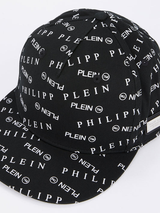 Black Monogram Print Baseball Cap