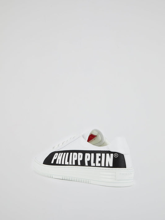 White Logo Stripe Low Top Sneakers