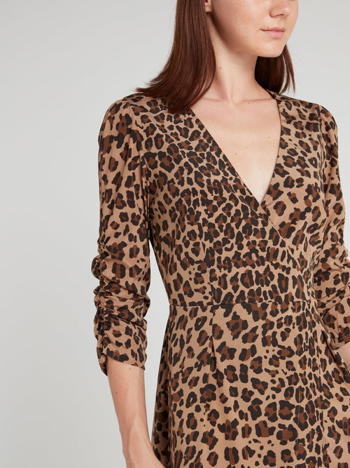 Leopard Print Surplice Midi Dress