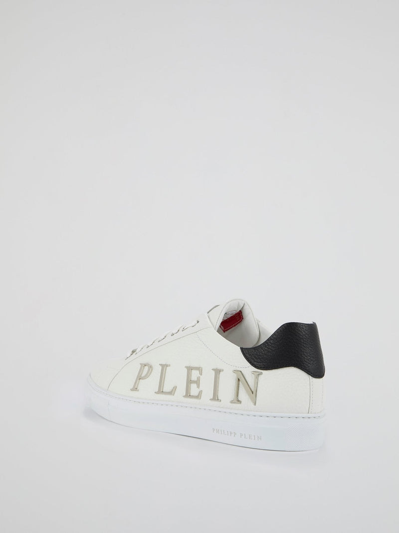 White Logo Embellished Low Top Sneakers