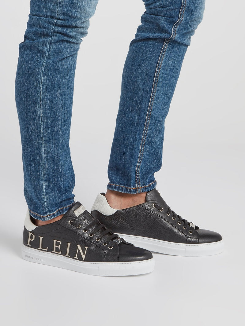 Black Logo Embellished Low Top Sneakers