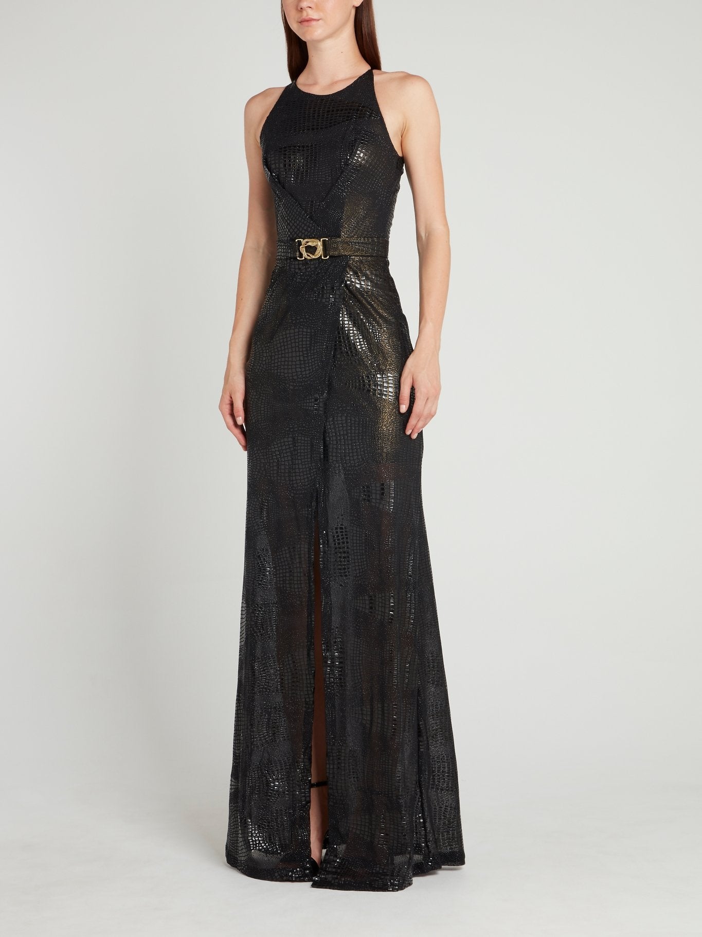 Black Snake Effect Wrap Maxi Dress