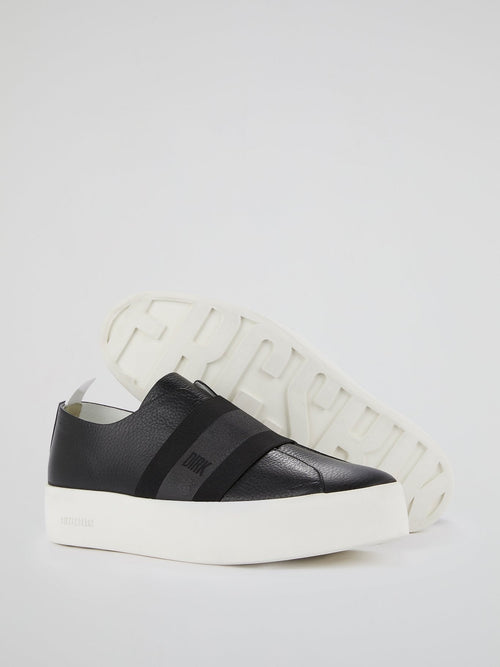 Black Elastic Strap Slip On Sneakers