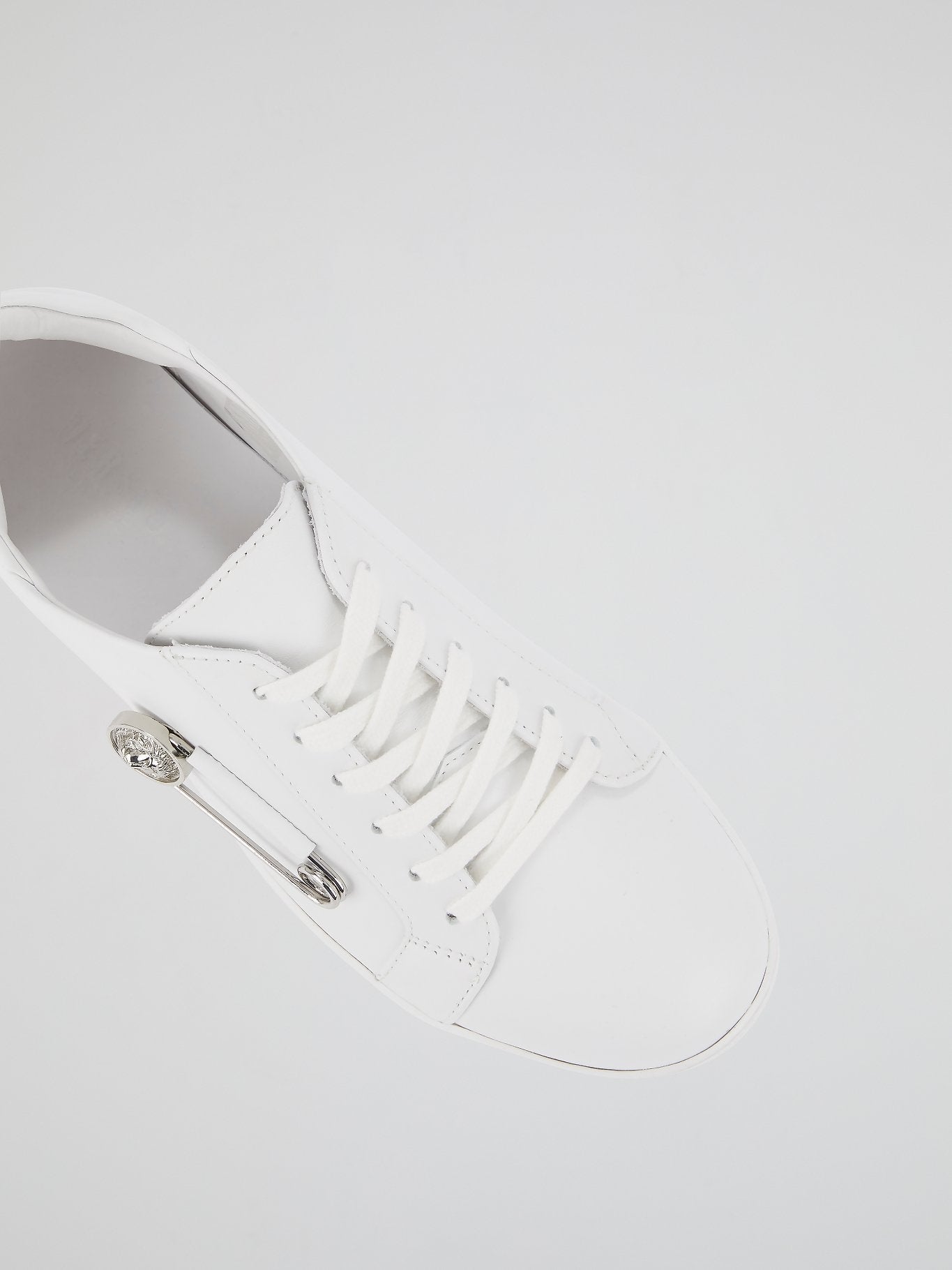 White Lion Head Safety Pin Embellished Sneakers