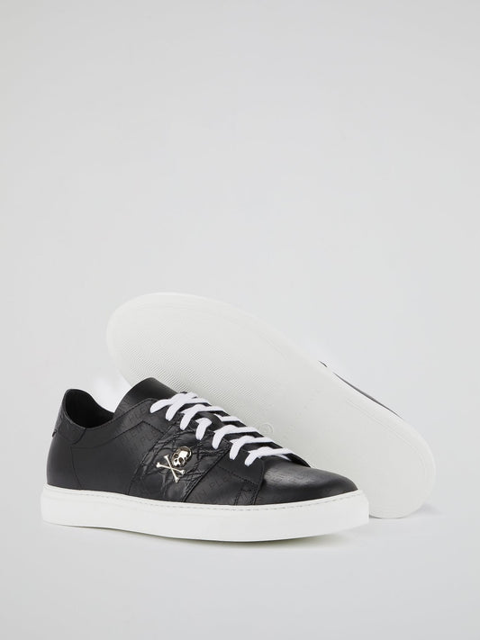 Black Monogram Print Contrast Sneakers