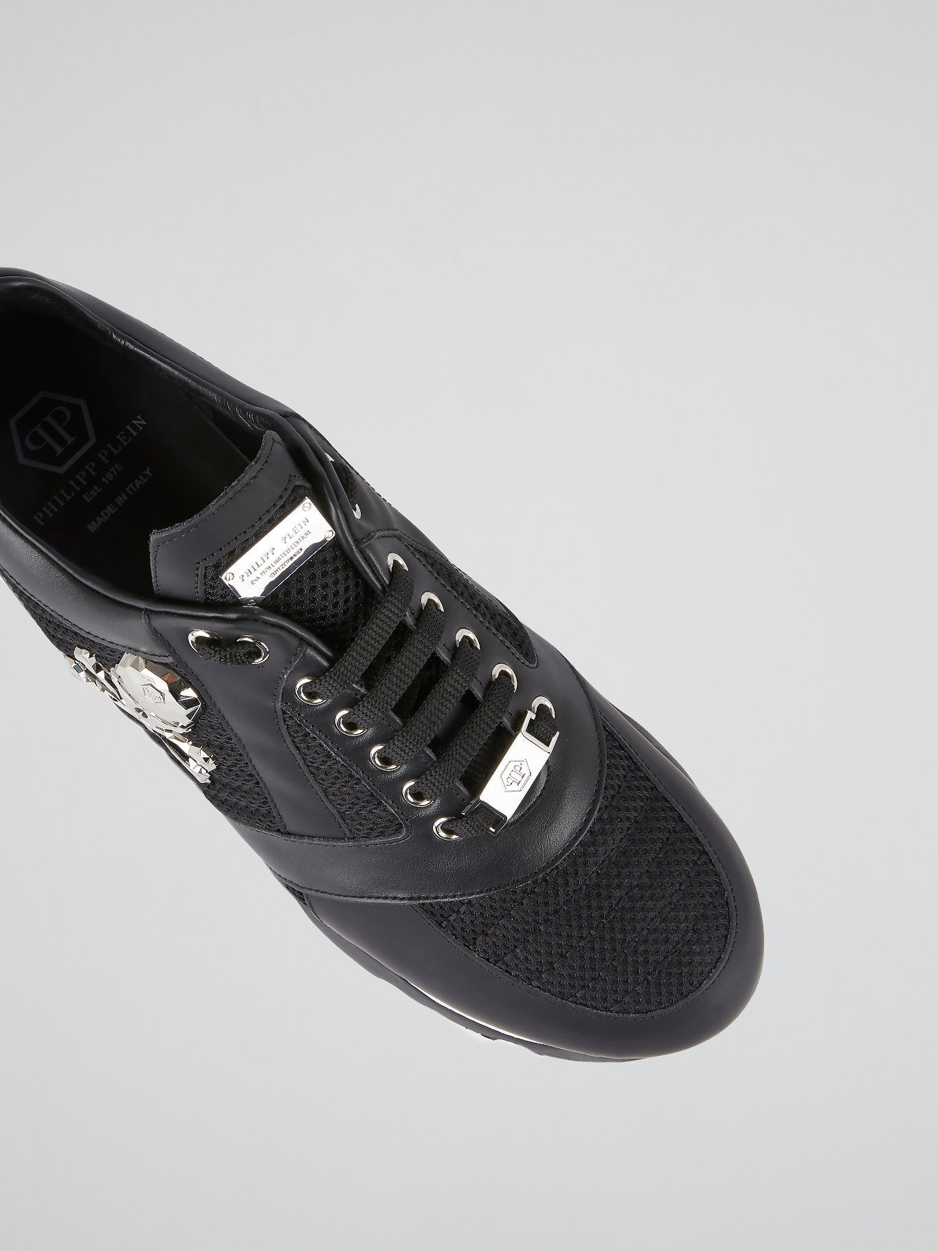 Black Mesh Panel Skull Trainers